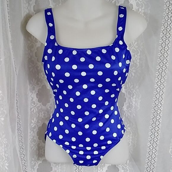 VINTAGE LE GOVE TM POLKA BLUE WHITE MACE IN U.S.A WOMEN SWEMWEAR SIZE 4 - Picture 1 of 11
